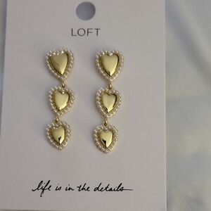 LOFT Gold Heart Earrings with Pearl Trim